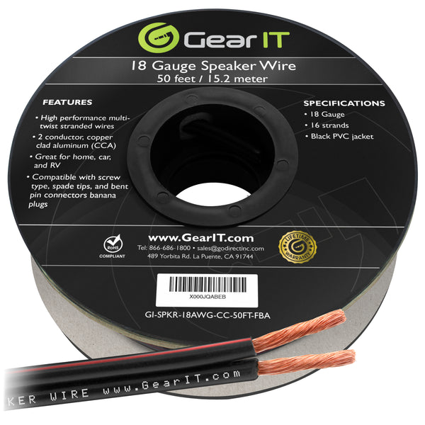 GearIT 18 Gauge Speaker Wire CCA - Copper Clad Aluminum - Home Theater, Car Speakers & More GearIT