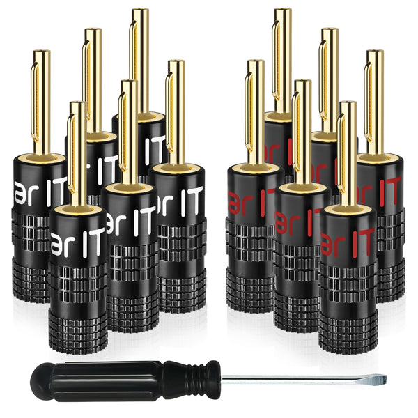 GearIT Speaker Banana Plugs - Closed Screw Type - Gold Plated, 6 Pair 12 Pieces - GearIT