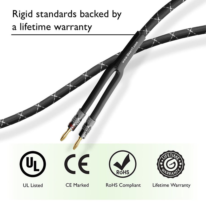 GearIT 12AWG Premium Heavy Duty Braided Speaker Wire Cable Dual Gold Plated Banana Plug Tips - In-Wall CL2 - Oxygen-Free Copper (OFC) - www.gearit.com