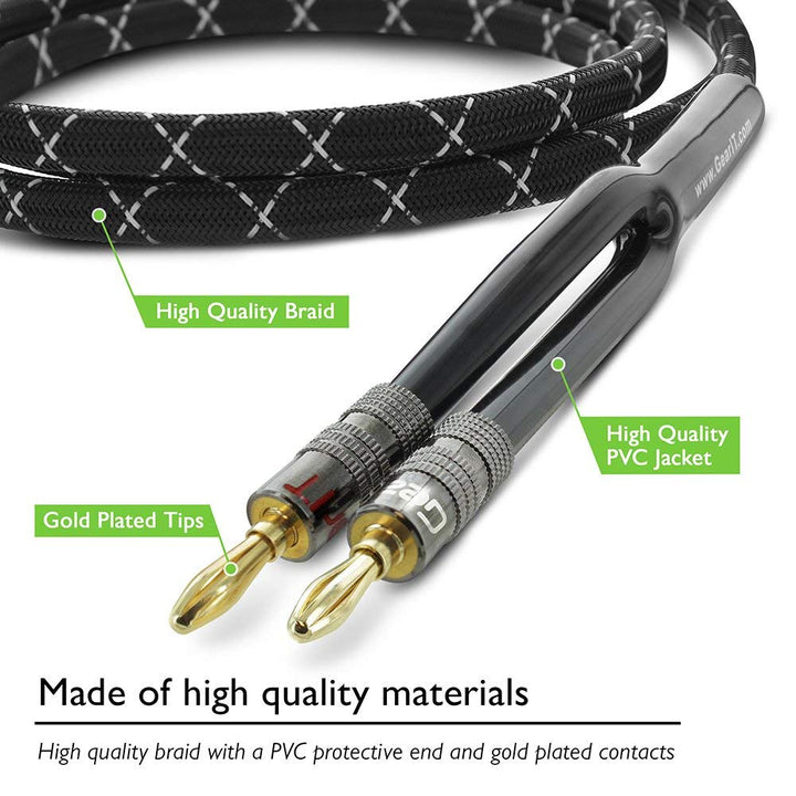 GearIT 14AWG Premium Heavy Duty Braided Speaker Wire Cable Dual Gold Plated Banana Plug Tips - In-Wall CL2 - Oxygen-Free Copper (OFC) - www.gearit.com