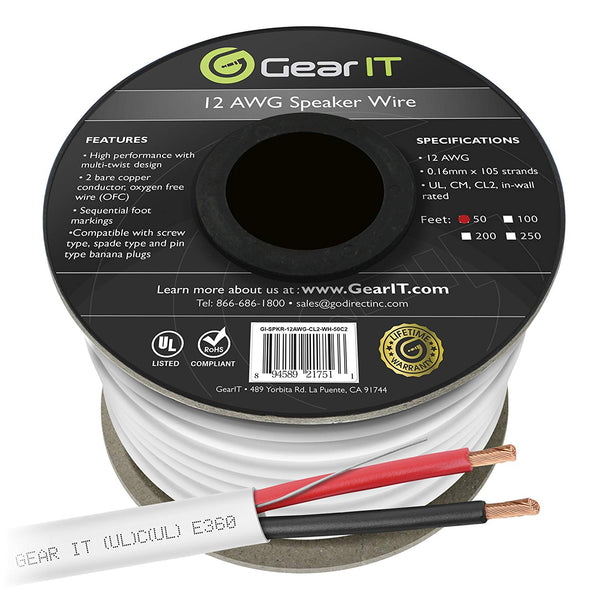 GearIT 14-Gauge Speaker Wire, CL2 Rated In-Wall, OFC (Oxygen Free Copper) Cable, Home Theatre, Car Speakers & More - 14 Awg - Pro Series CL2 - www.gearit.com