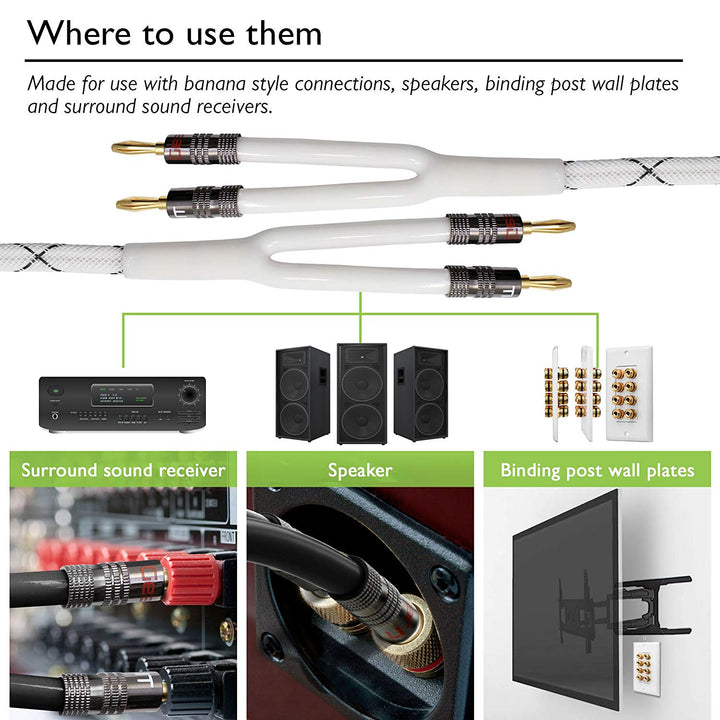 GearIT 14AWG Premium Heavy Duty Braided Speaker Wire Cable Dual Gold Plated Banana Plug Tips - In-Wall CL2 - Oxygen-Free Copper (OFC) - www.gearit.com