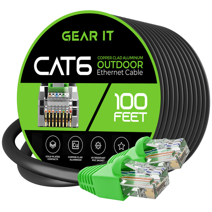 GearIT Cat6 CCA Outdoor Ethernet Cable for Direct Burial, Black - GearIT
