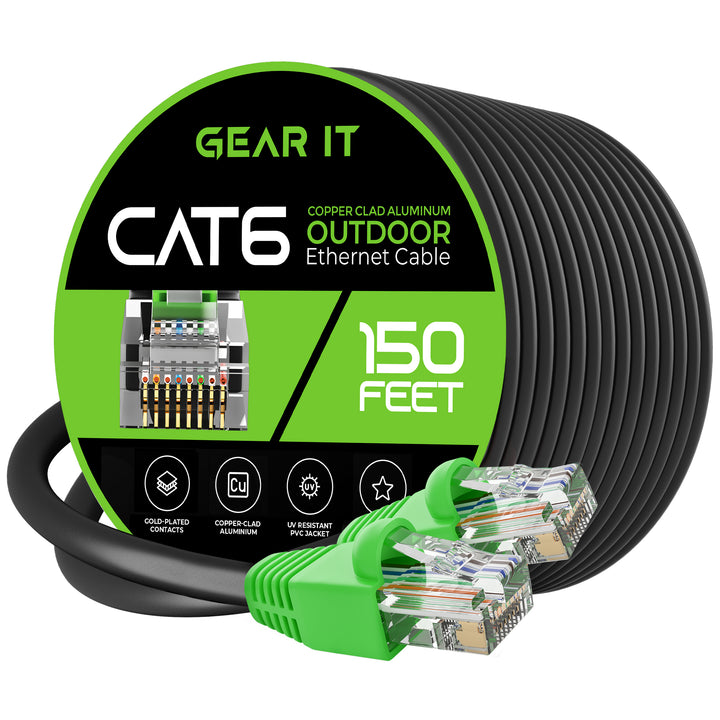 GearIT Cat6 CCA Outdoor Ethernet Cable for Direct Burial, Black - GearIT