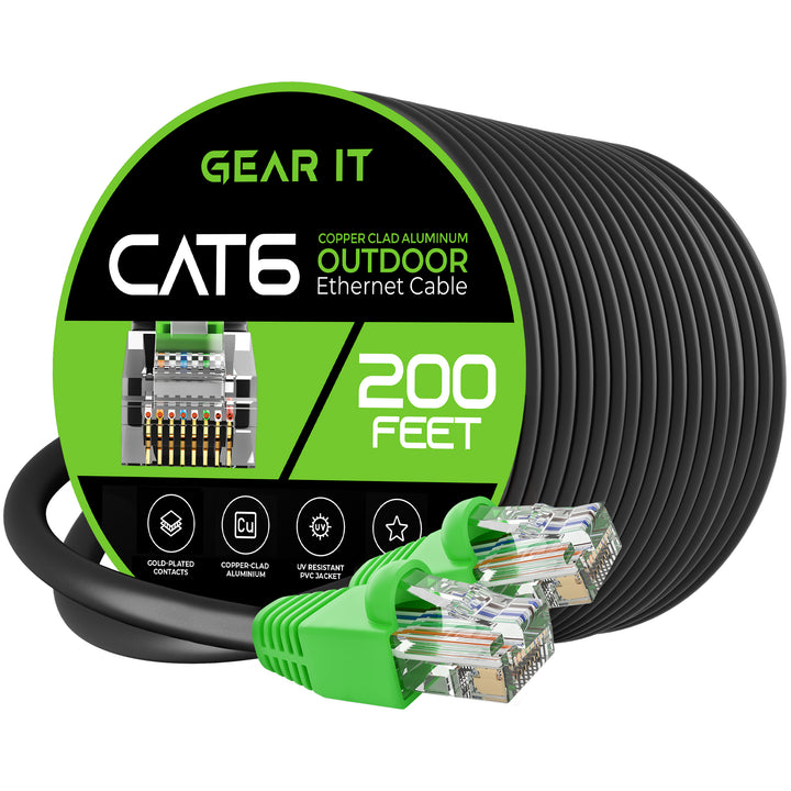 GearIT Cat6 CCA Outdoor Ethernet Cable for Direct Burial, Black - GearIT