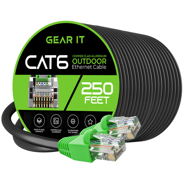 GearIT Cat6 CCA Outdoor Ethernet Cable for Direct Burial, Black - GearIT