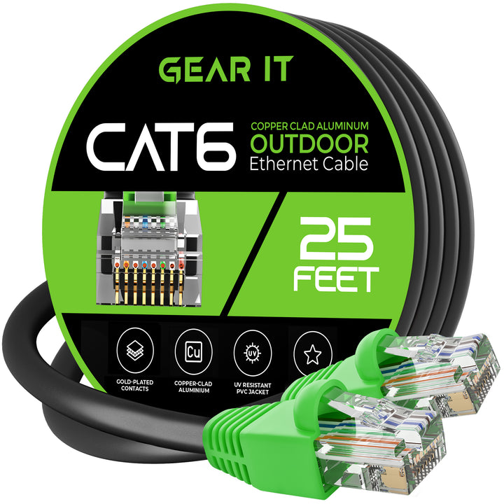 GearIT Cat6 CCA Outdoor Ethernet Cable for Direct Burial, Black - GearIT