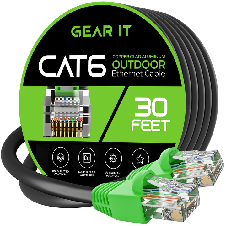 GearIT Cat6 CCA Outdoor Ethernet Cable for Direct Burial, Black - GearIT