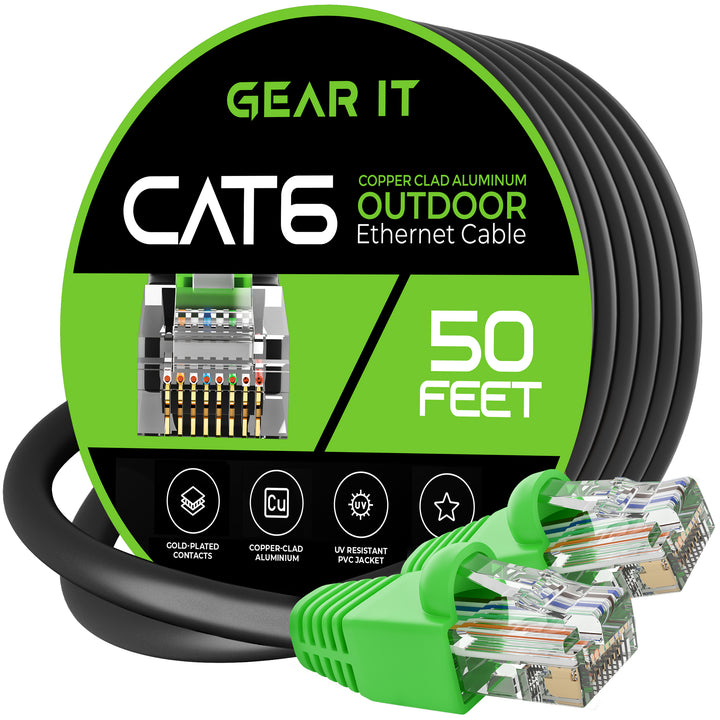GearIT Cat6 CCA Outdoor Ethernet Cable for Direct Burial, Black - GearIT