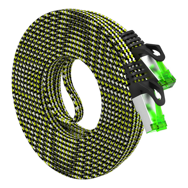 GearIT CAT 7 Ethernet Cable 15 Feet - 32 AWG Flat Patch Cable - Nylon Braided - GearIT