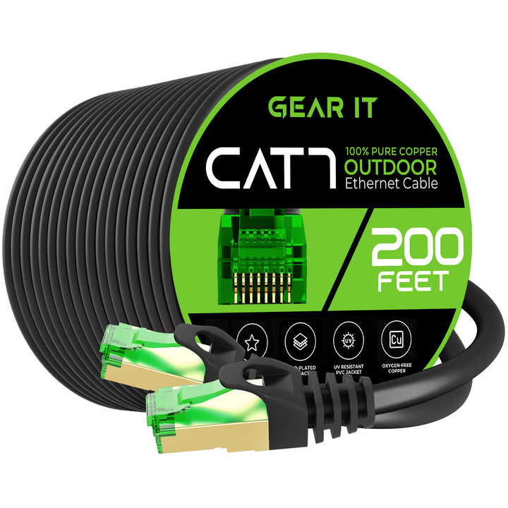 GearIT Cat7 Outdoor Ethernet Patch Cable - SFTP Shielded Foil Twisted Pair - Waterproof, Black - GearIT