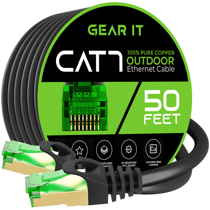 GearIT Cat7 Outdoor Ethernet Patch Cable - SFTP Shielded Foil Twisted Pair - Waterproof, Black - GearIT
