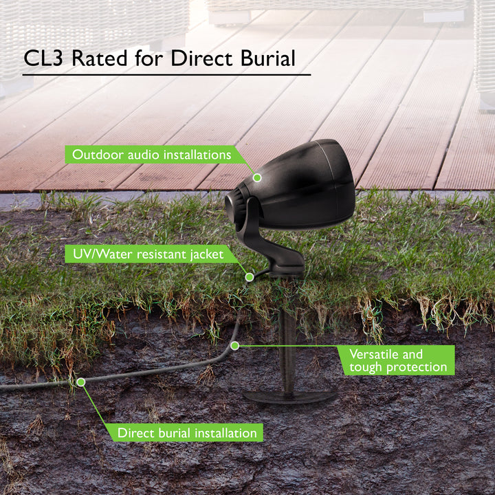 GearIT 14 AWG Direct Burial Speaker Wire 4-Conductor Bi-Wire Cables - CL3 Rated - Oxygen Free Copper (OFC), Black GearIT
