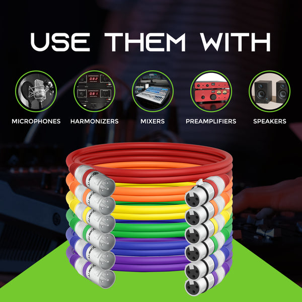 GearIT XLR Male to Female Microphone Extension Cable, Multicolor GearIT