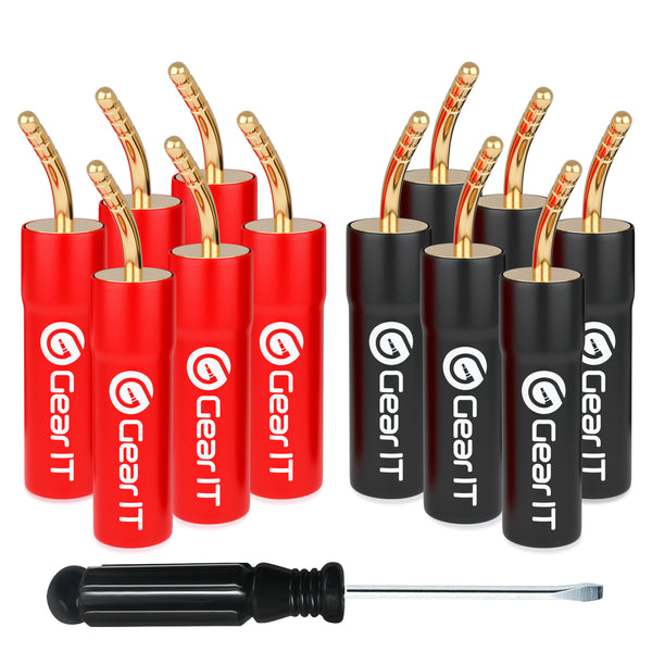 GearIT Speaker Banana Plugs - 2mm Pin Plug Screw Type - PVC Insulated Gold Plated Connectors, 6 Pair 12 Pieces - GearIT