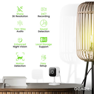 GEARit Wifi Indoor Camera for Baby & Pet Monitor - 2K Video, 2-Way Audio