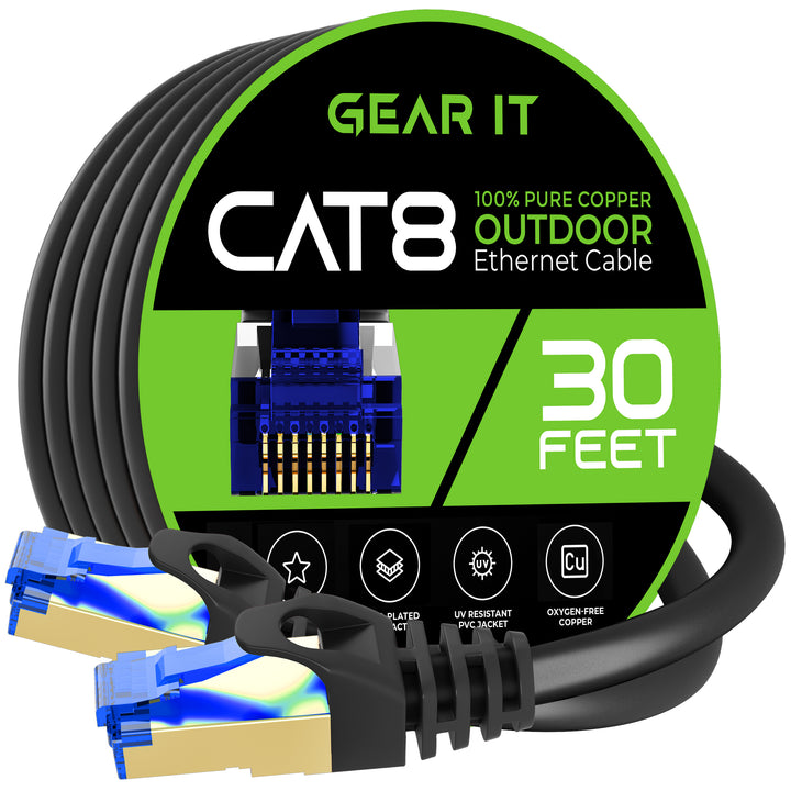 GearIT Cat8 Outdoor Ethernet Cable - Waterproof, Direct Burial, In-Ground, LLDPE, Black - GearIT