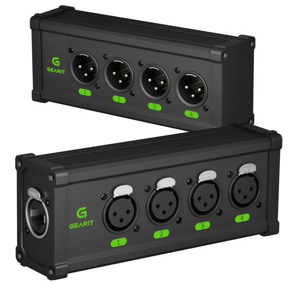4 Channel 3-Pin XLR/DMX/AES-EBU Over Ethercon RJ45 Network Extender GearIT