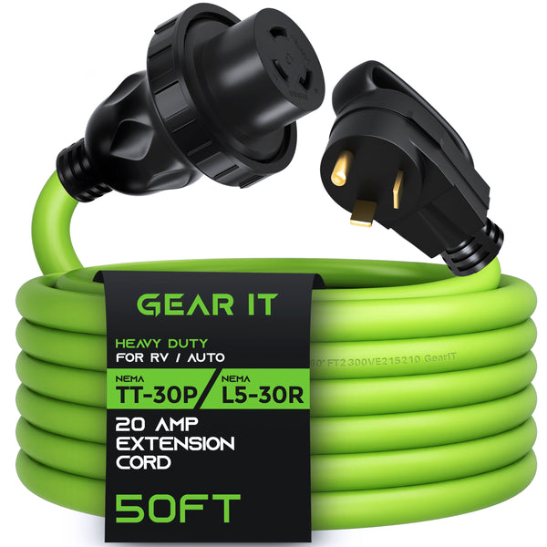 30 Amp NEMA TT-30P to L5-30R Power Extension Cord Adapter - Twist Locking STW 10AWG 3C - GearIT