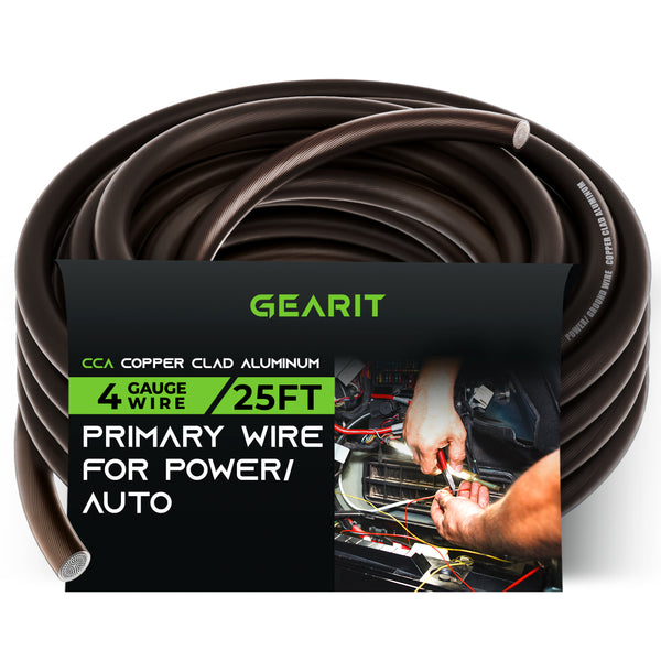 GearIT 4 Gauge Wire CCA - Primary Electrical Automotive Power/Ground Wire, 25 Feet GearIT