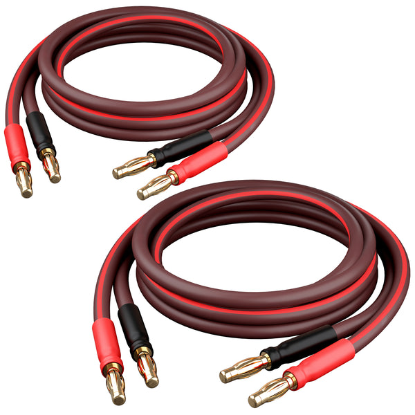 GearIT 2-Pack 14 AWG Speaker Cable with Banana Plugs Banana Wire for Bi-Wire Bi-Amp HiFi Surround Sound, Brown - GearIT