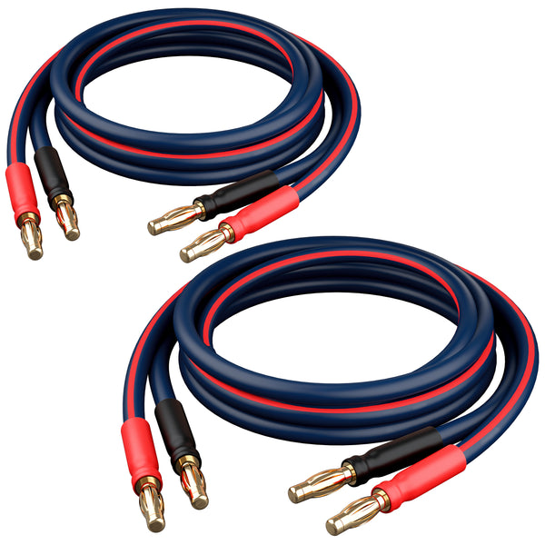 GearIT 2-Pack 14 AWG Speaker Cable with Banana Plugs Banana Wire for Bi-Wire Bi-Amp HiFi Surround Sound, Navy - GearIT