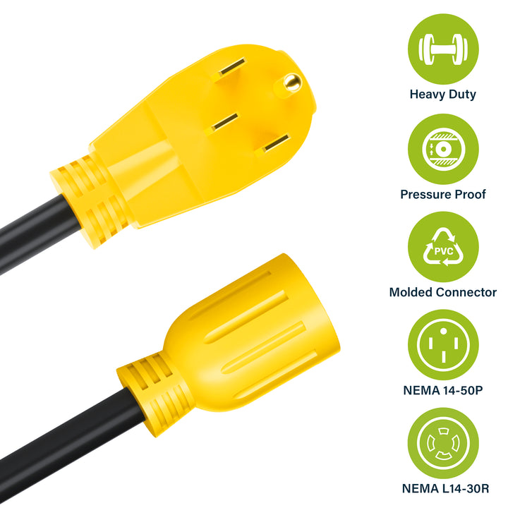 GearIT 50 AMP Male (NEMA 14-50P) to 30 AMP Female Twist Lock (NEMA L14-30R) RV Dogbone Generator Adapter Cord, 1.5 Feet - GearIT