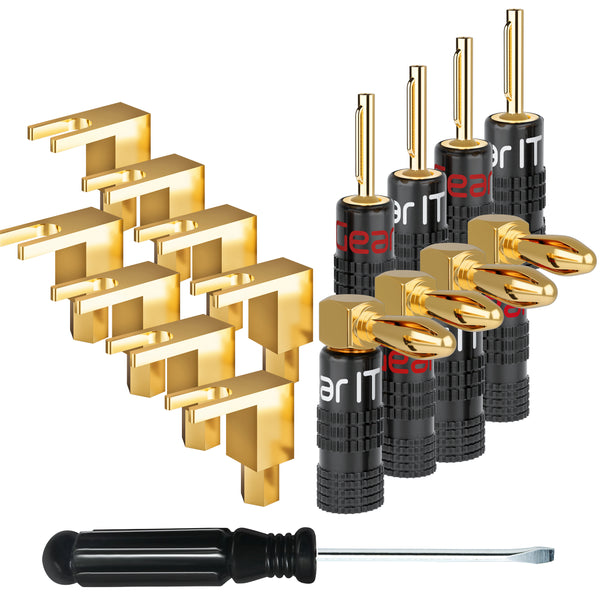 GearIT 4 Pairs Right Angle Spade Plugs Adapter, 2 Pairs Banana Plugs and Right Angle Banana Plugs, 8 Pairs 16 Pieces - GearIT