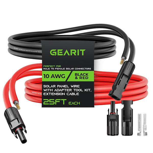 GearIT 10AWG Solar Panel Extension Cable - Solar Panel Wire with Adapter Tool Kit GearIT