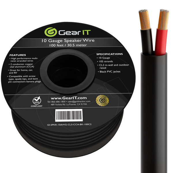 GearIT 10/2 Outdoor Speaker Wire 10 Gauge CCA - CL3 Rated for Direct Burial in Ground - GearIT