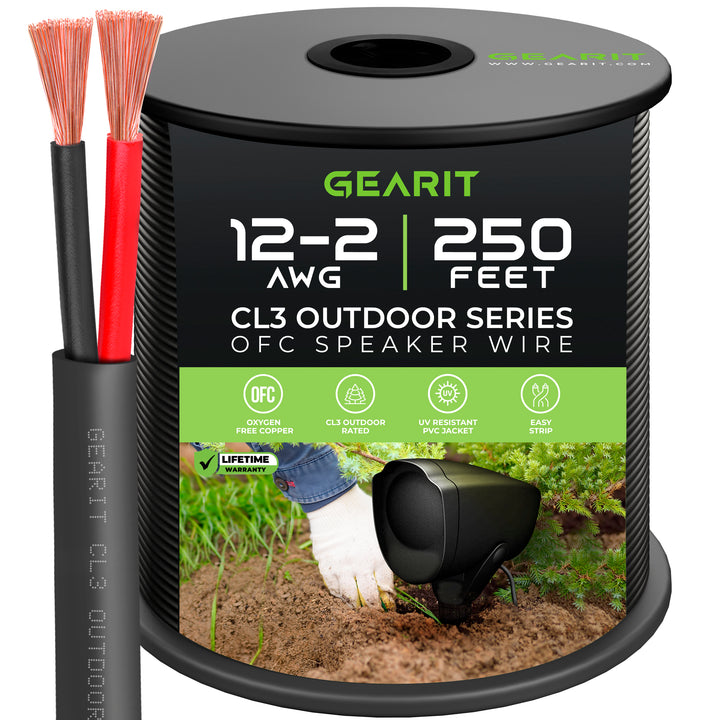 12 AWG OFC CL3 Outdoor Speaker Wire, Black GearIT