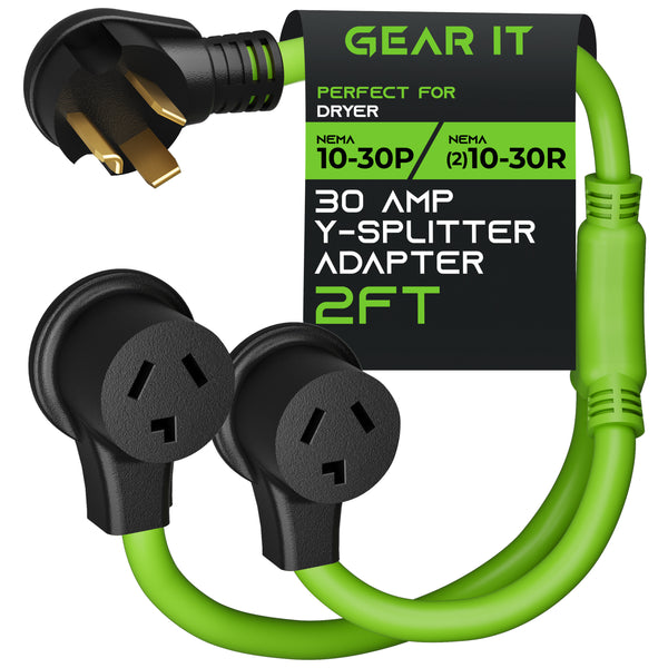 30 Amp NEMA 10-30P to Dual NEMA 10-30R Splitter Power Cord Adapter - 3 Prong STW 10AWG 3C GearIT