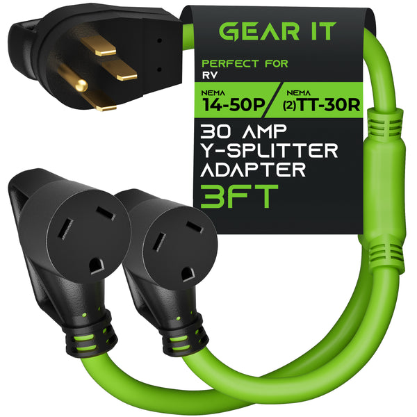 50 Amp NEMA 14-50P to Dual 30 Amp NEMA TT-30R Splitter Power Cord Adapter - STW 10AWG 3C - GearIT