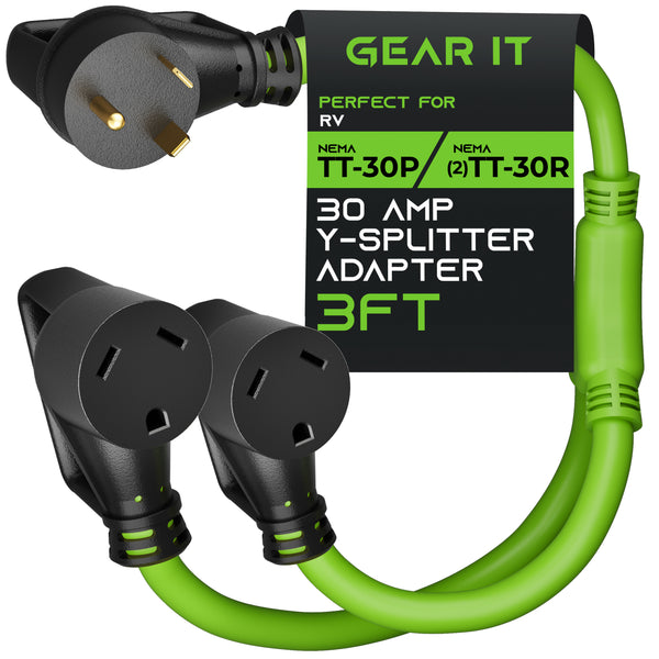 30 Amp NEMA TT-30P to Dual NEMA TT-30R Splitter Power Cord Adapter - 3 Prong STW 10AWG 3C - GearIT