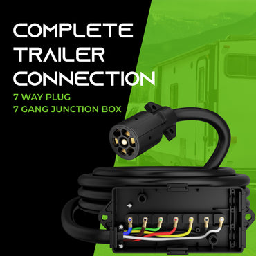 7 Way Plug Inline Trailer Cord with Weatherproof 7 Gang Junction Box - GearIT