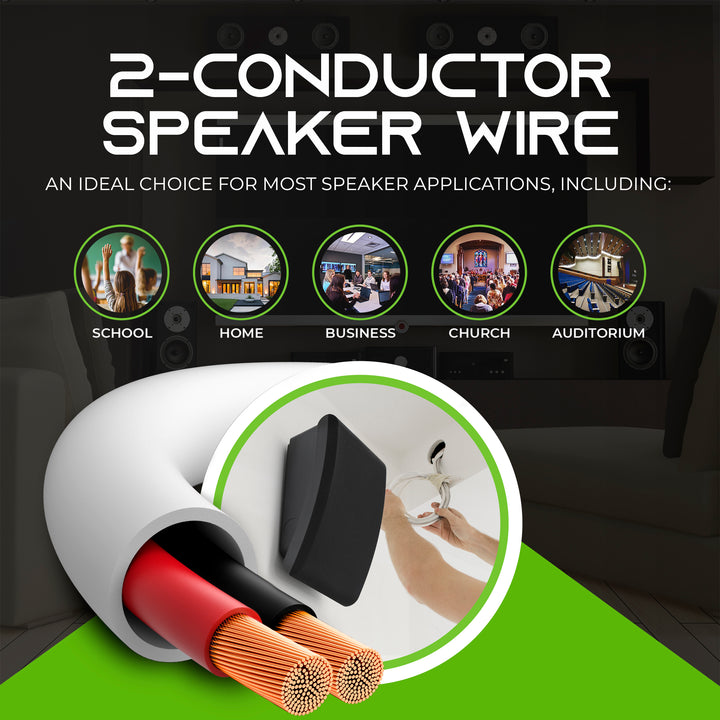 GearIT 12 AWG In Wall Speaker Wire - CL2 Rated - Oxygen Free Copper (OFC), White GearIT