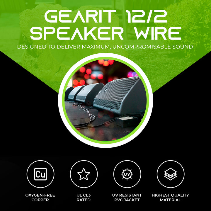 12 AWG OFC CL3 Outdoor Speaker Wire, Black GearIT