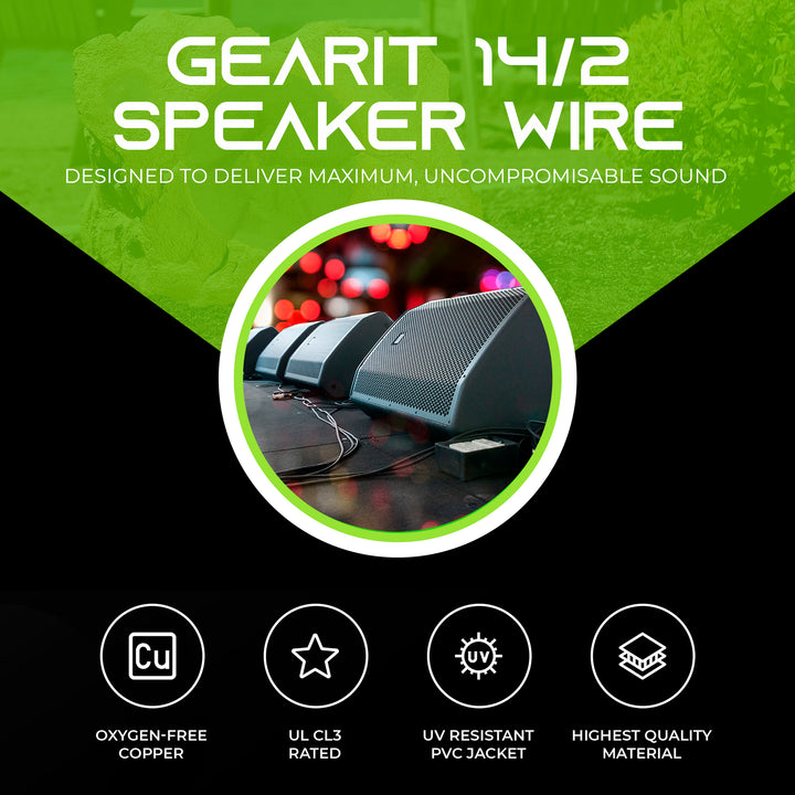 14/2 AWG OFC CL3 Outdoor Speaker Wire, Black - GearIT
